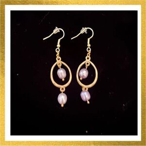 3/$20 Hand Crafted BEADED Dangle HANDMADE Gold EARRINGS Genuine FRESHWATER PEARL